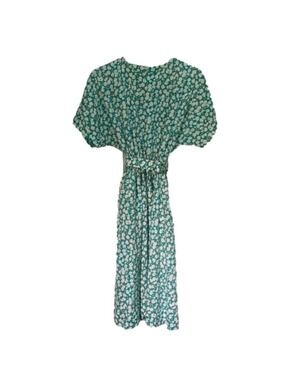 Womens Vintage homemade dress Green white floral